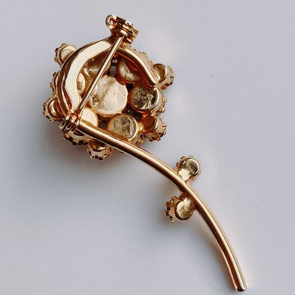 VTG Mid Century Brooch Floral Green Blue Rhinestone Gold Tone EUC - Picture 10 of 12